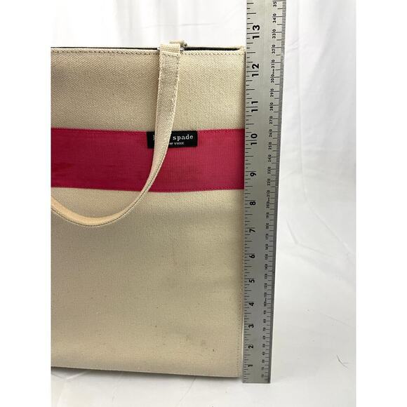 VTG Kate Spade Tote Bag Beige Pink Canvas Handbag Solid Stripe - Picture 3 of 16